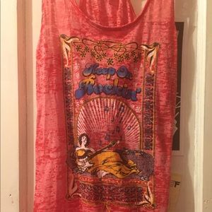 M/L Boho Burnout pink red music tank top